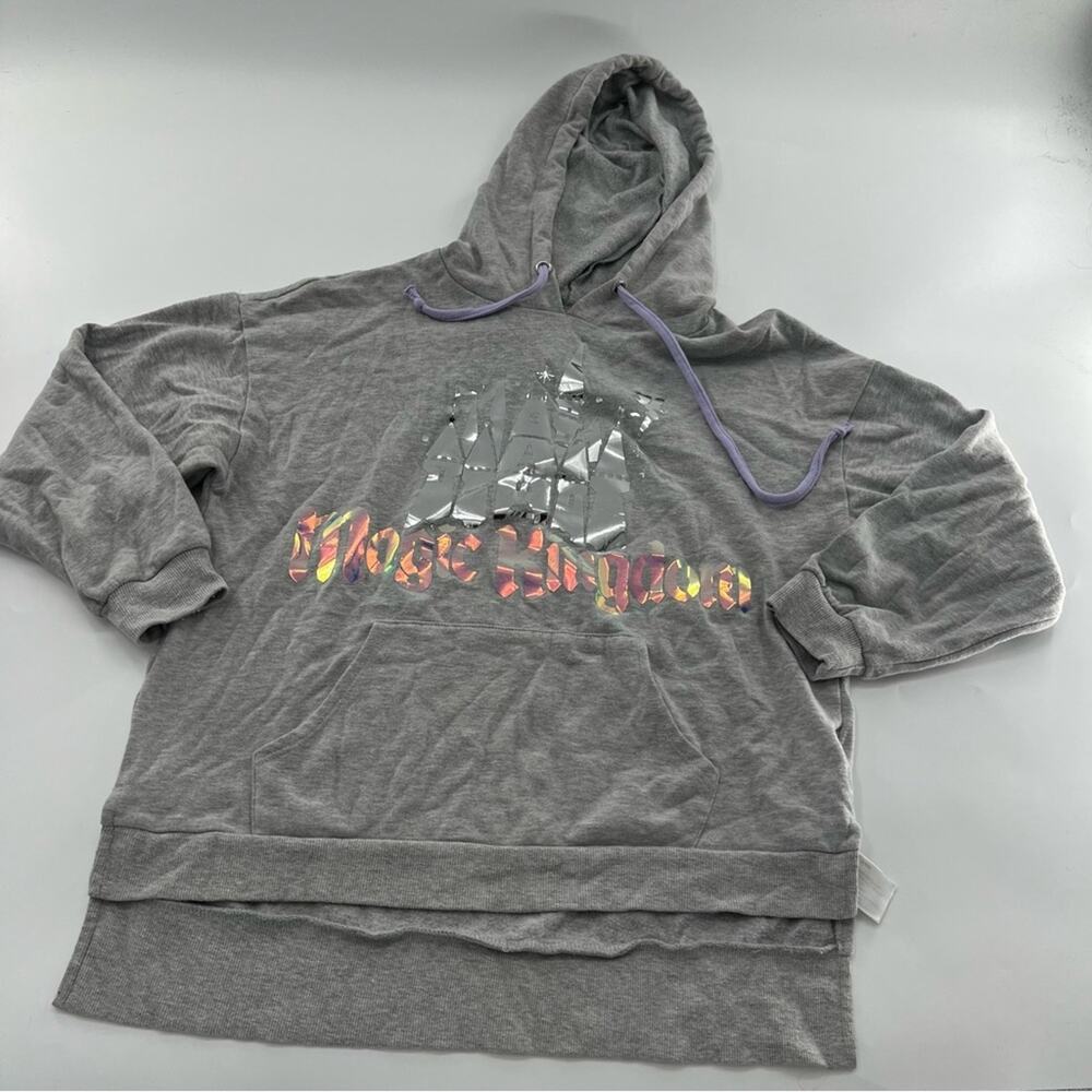 Disney Parks Magic Kingdom Grey Shiny Hoodie Shirt Girls Kids Holographic